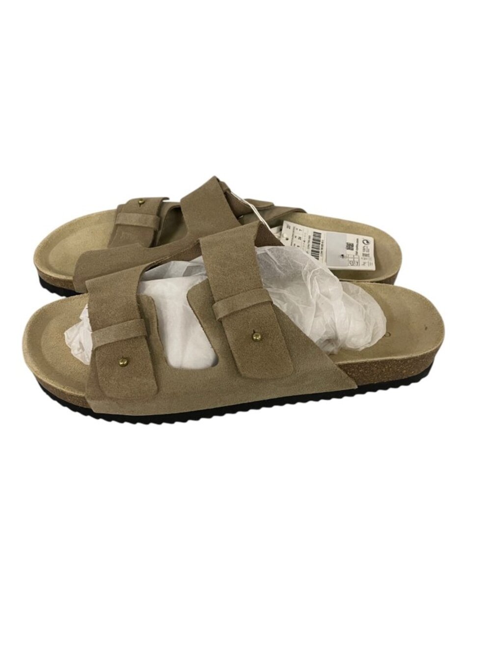 Oysho Womens Leather Suede Strap Slide Sandals EU 40 US 9 Tan 1246/780 NWOB